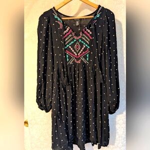 Wrangler‎ Retro Black Mini Dress w Embroidered Neckline. Sz. Medium